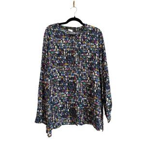 NWT Marina Rinaldi Balocco Silk Multicolor Blouse Women's Size Large $575 [jb]
